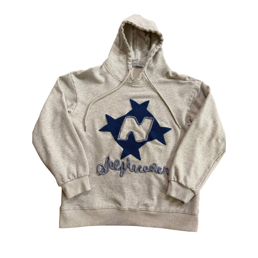 Aelfric Eden Hoodie Men's Size S Gray Blue Star Chenille Patch Rope Script Logo